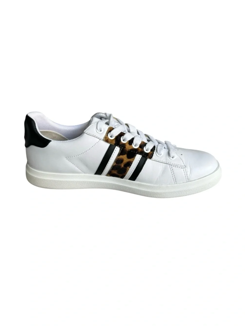 Tory Burch Howell T Saddle Court Sneakers White Barbados Leopard